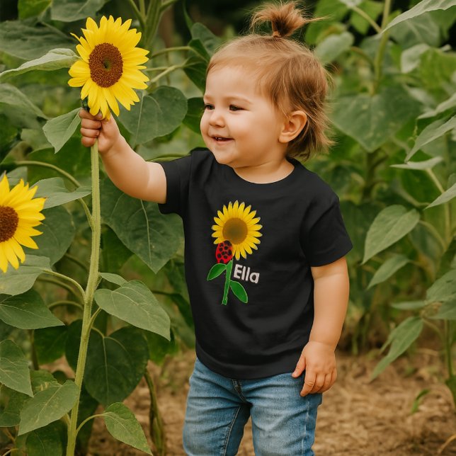 Camiseta Para Bebê Cute Sunflower Baby (Add Name) Fine Jersey T-Shirt (A darling sunflower tee for toddler girl . Personalize with name )