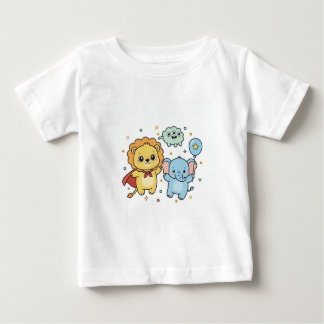 Camiseta Para Bebê Cute Superhero Lion and Elephant Friends Cartoon