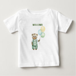 Camiseta Para Bebê cute teddy bear green background