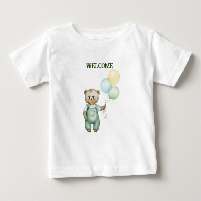 Camiseta Para Bebê cute teddy bear green background (Frente)