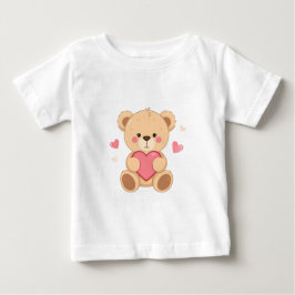 Camiseta Para Bebê Cute Teddy Bear Holding Heart – Valentine Love Ill