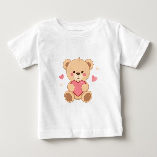 Camiseta Para Bebê Cute Teddy Bear Holding Heart – Valentine Love Ill (Frente)