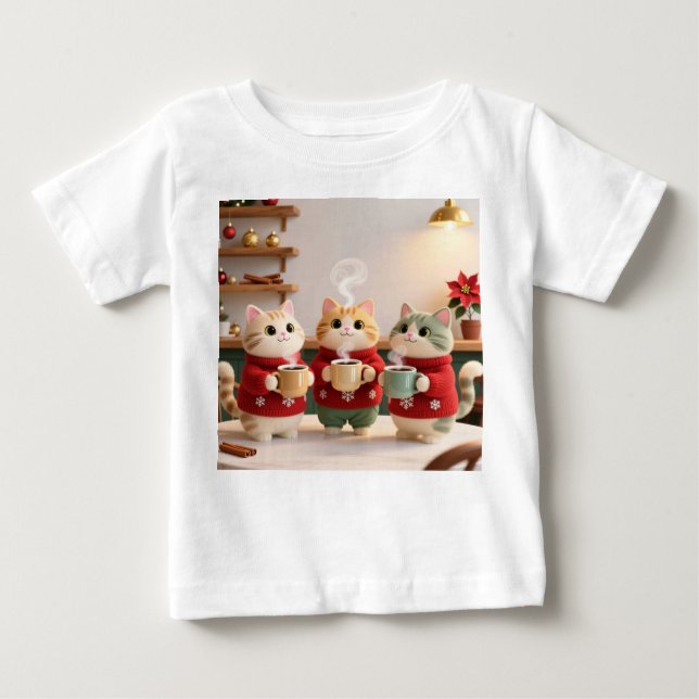 Camiseta Para Bebê Cute Three Cats Baby Jersey T-Shirt (Frente)
