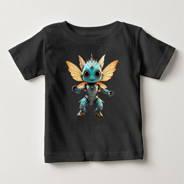 Camiseta Para Bebê Cute Turquoise Dancing Robot Pixie (Frente)