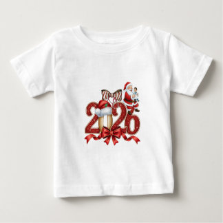 Camiseta Para Bebê Cute Vintage Santa Christmas 2026 Baby T-Shirt
