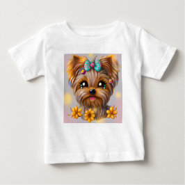 Camiseta Para Bebê Cute Yorkie Kawaii