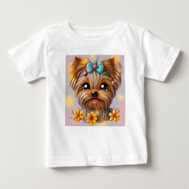 Camiseta Para Bebê Cute Yorkie Kawaii (Frente)