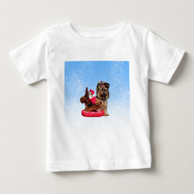 Camiseta Para Bebê Cute Yorkshire Terrier Felry Natal (Frente)