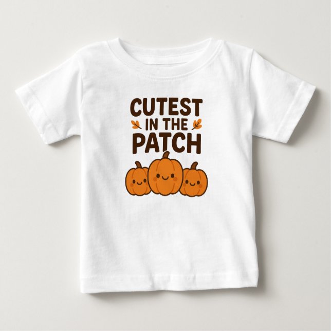Camiseta Para Bebê Cutest in the Patch – Pumpkin Fall Kids T-Shirt (Frente)