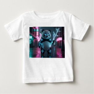 Camiseta Para Bebê Cyborg Panda Cyberpunk no Neo-Tóquio Futurista