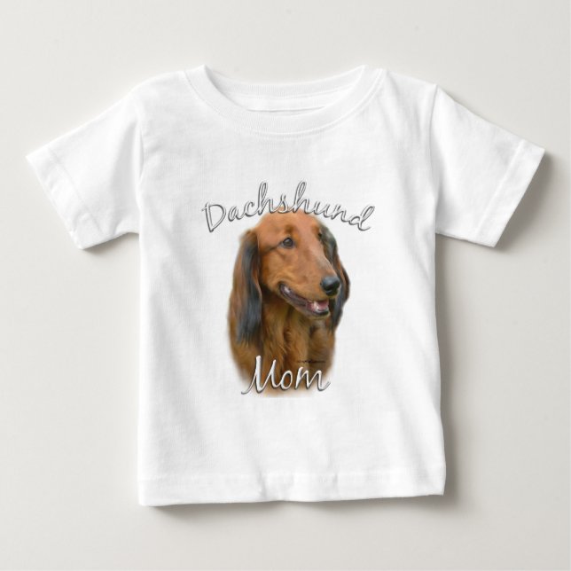 Camiseta Para Bebê Dachshund (cabelos longos) Mãe 2 (Frente)