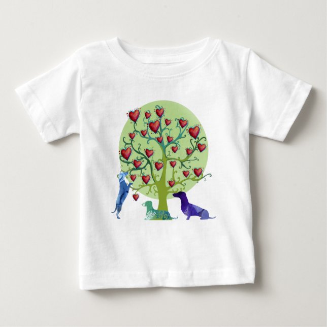 Camiseta Para Bebê Dachshund Hearts Garden Art Fine Jersey (Frente)