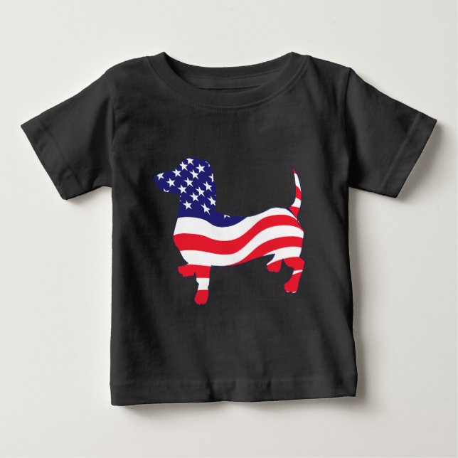 Camiseta Para Bebê Dachshund Patriótico (Frente)