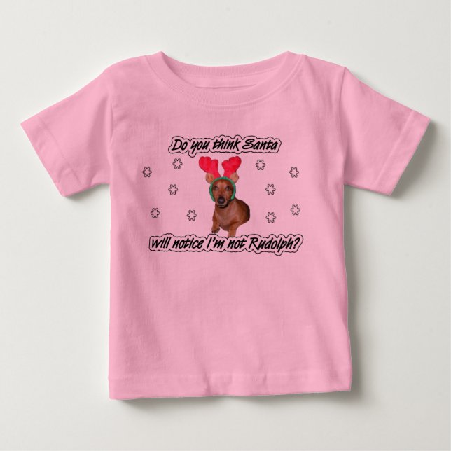 Camiseta Para Bebê Dachshund Reindet Kids Shirt (Frente)