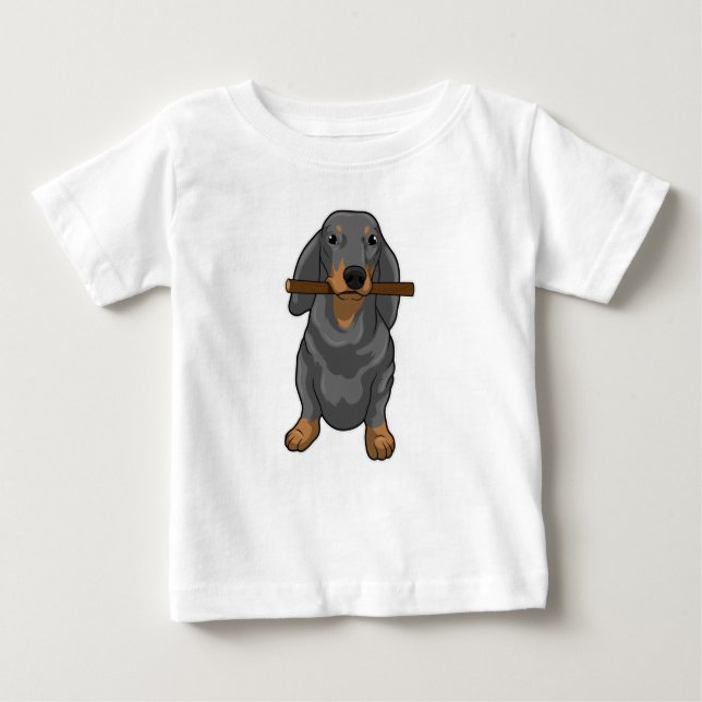 Camiseta Para Bebê Dachshund Stick (Frente)