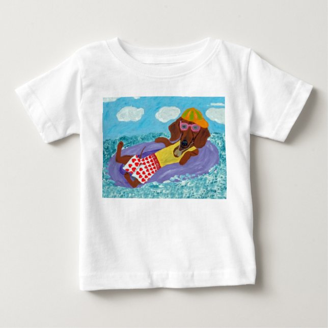 Camiseta Para Bebê Dachshund Vagabundo de Praia (Frente)