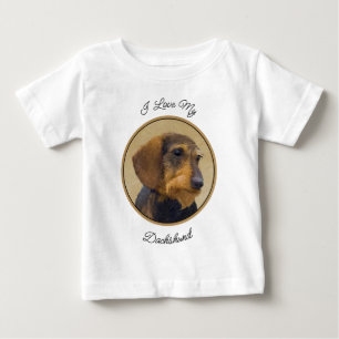 Camiseta Para Bebê Dachshund (Wirehaired) Pintura Original para Cacho