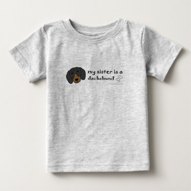 Camiseta Para Bebê DachshundBlackTanSister (Frente)