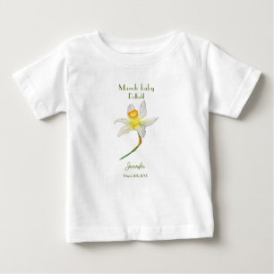 Camiseta Para Bebê Daffodil aniversário mês Março aquarela T Shirt