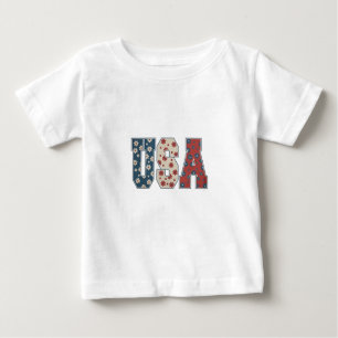 Camiseta Para Bebê Daisy Flower USA Flag 4° do Patriótico de julho
