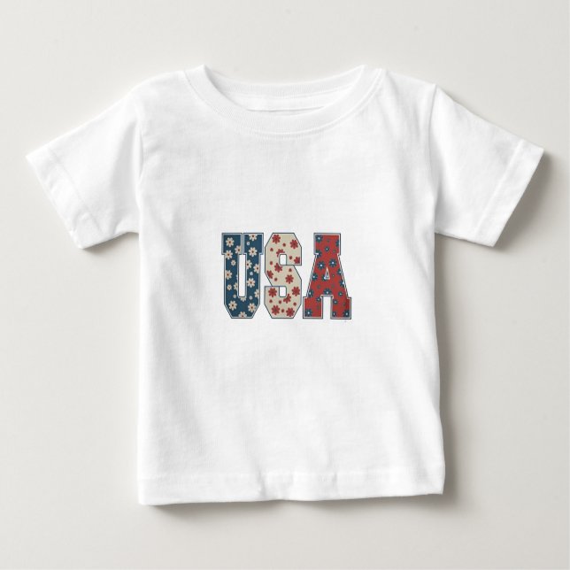 Camiseta Para Bebê Daisy Flower USA Flag 4° do Patriótico de julho (Frente)