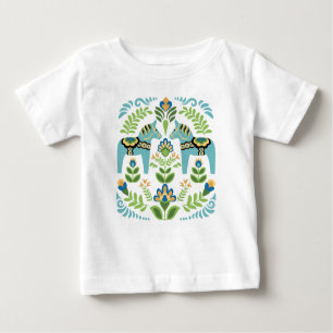 Camiseta Para Bebê Dala Horses Teal Sueco