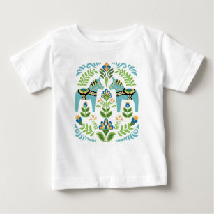 Camiseta Para Bebê Dala Horses Teal Sueco