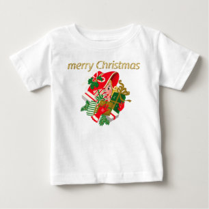 Camiseta Para Bebê Dama Antiga Segurando Presentes de Natal