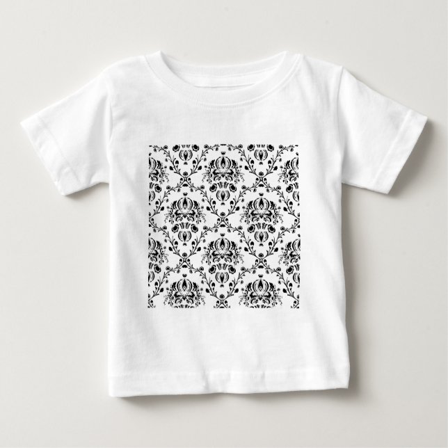Camiseta Para Bebê Damasco branco e preto (Frente)