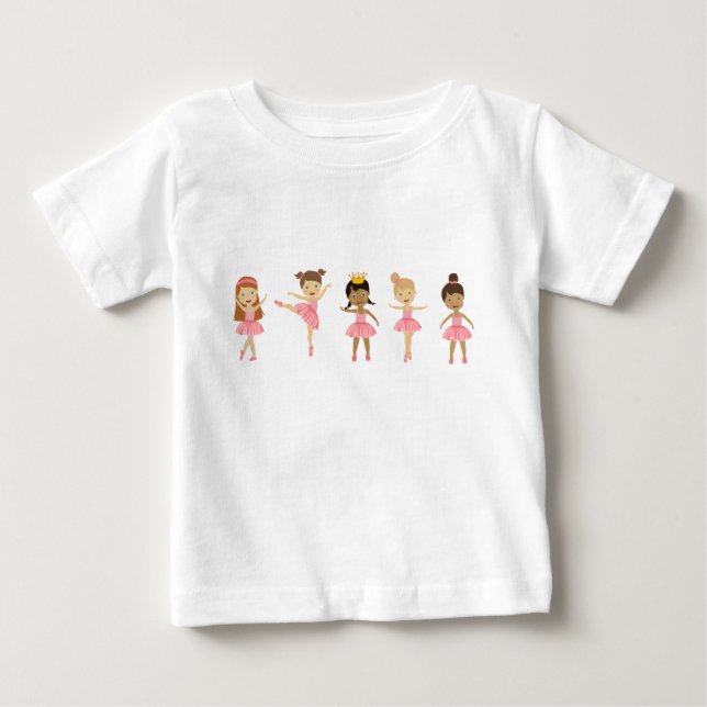 Camiseta Para Bebê Dança de Ballerinas Rosa-Cor-de-balé (Frente)