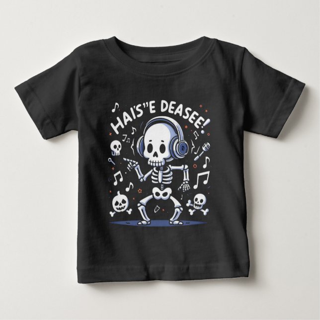 Camiseta Para Bebê Dançando Fones de ouvido de esqueleto Música Diver (Frente)