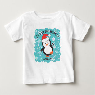 Camiseta Para Bebê Dançando Pinguim Joy Snowflakes Natal