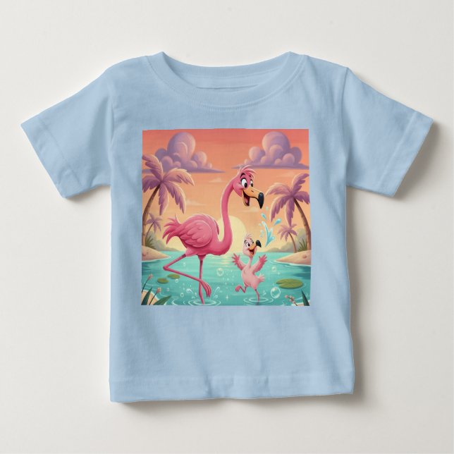 Camiseta Para Bebê Dance of Sunlight and Flamingo (Frente)