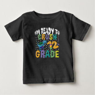 Camiseta Para Bebê De Volta às Aulas Estou Pronto Para Detonar o 12º