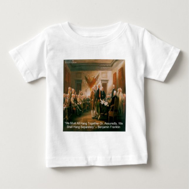 Camiseta Para Bebê Declaração de Independência e Citação de Ben Frank (Frente)
