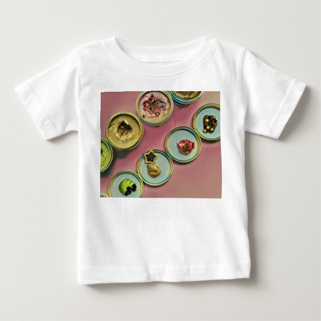 Camiseta Para Bebê decoração do compro de sorvetes (Frente)