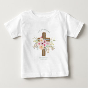 Camiseta Para Bebê Dedicação Personalizada de BEBÊ Cruz Floral