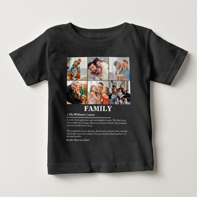 Camiseta Para Bebê Definição Personalizada da Família de Colagem de F (Frente)