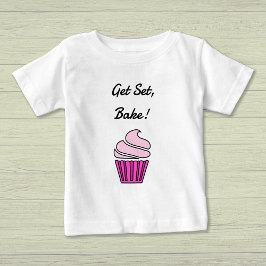 Camiseta Para Bebê Definir cupcake rosa do assar