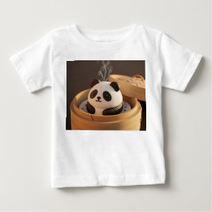 Camiseta Para Bebê Delicioso Mochi de Panda em Vaporador de Bambu