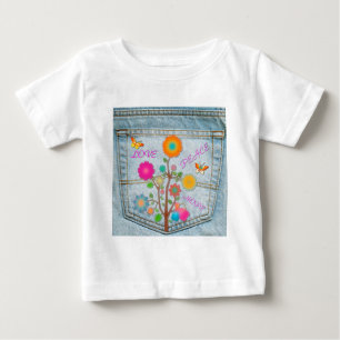 Camiseta Para Bebê Denim Back Pocket Flores Paz Esperança