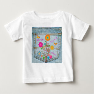Camiseta Para Bebê Denim Back Pocket Flores Paz Esperança