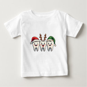 Camiseta Para Bebê Dentista Papais noeis de Natal Dental Flores Árvor