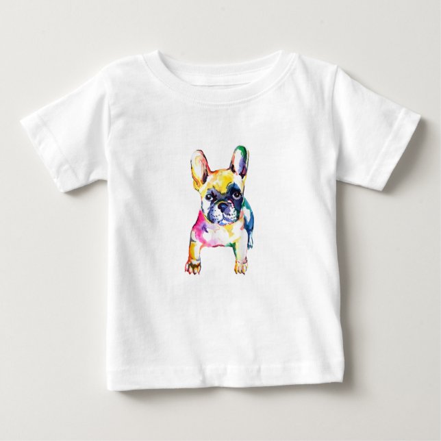 Camiseta Para Bebê Desenhar De Mão Para Cachorros Franceses (Frente)