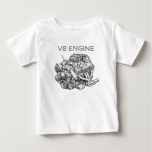 Camiseta Para Bebê desenho a lápis de motor V8