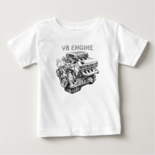 Camiseta Para Bebê desenho a lápis de um motor V8