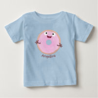 Desenho animado de donut cor-de-rosa alegre e fofo