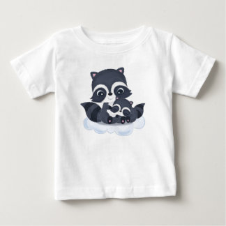 Camiseta Para Bebê Desenho Animado de Mãe e Bebês Guaxinins Fofos