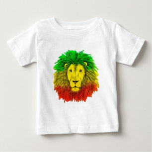 Camiseta Para Bebê Desenho da cabeça de leão Rasta vermelho amarelo v