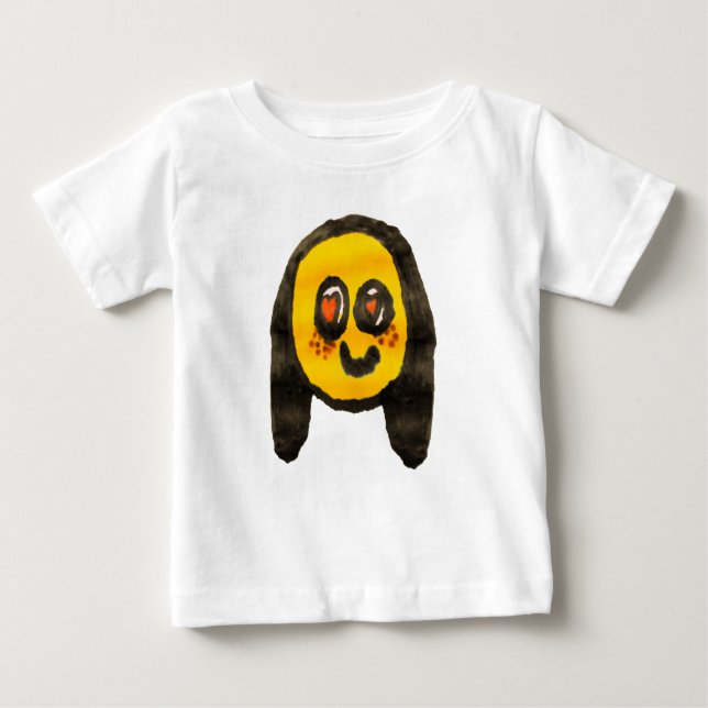 Camiseta Para Bebê Desenho da Garota Emoji com Doodles Alegres (Frente)